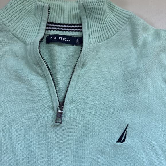 Nautica Men's 1/4 Zip Teal Sweater - Size Medium - Picture 2 of 7